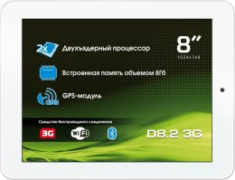 Explay D8.2 3G оборудован сенсорным 8-дюймовым экраном с IPS-матрицей